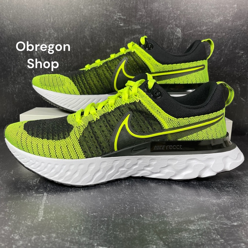 NIKE INFINITY RUN REACT 2 MENS ROAD RUNNING SHOES SIZE 11 FLYKNIT VOLT BLACK GRE